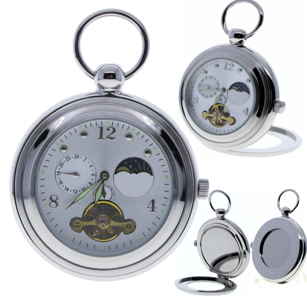 Tourbillon Mechanical Silver Pocket Watch