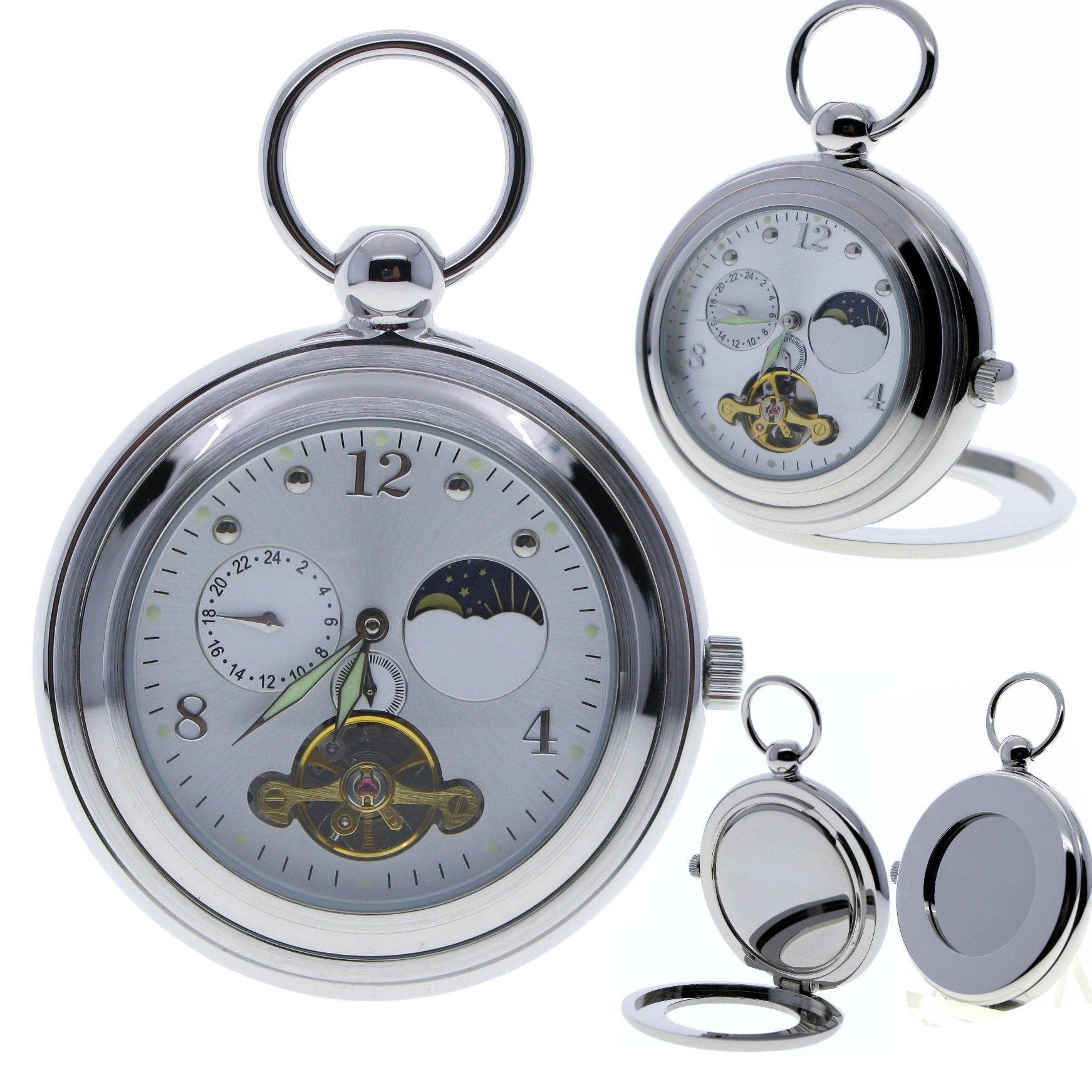 Tourbillon Mechanical Silver Pocket Watch
