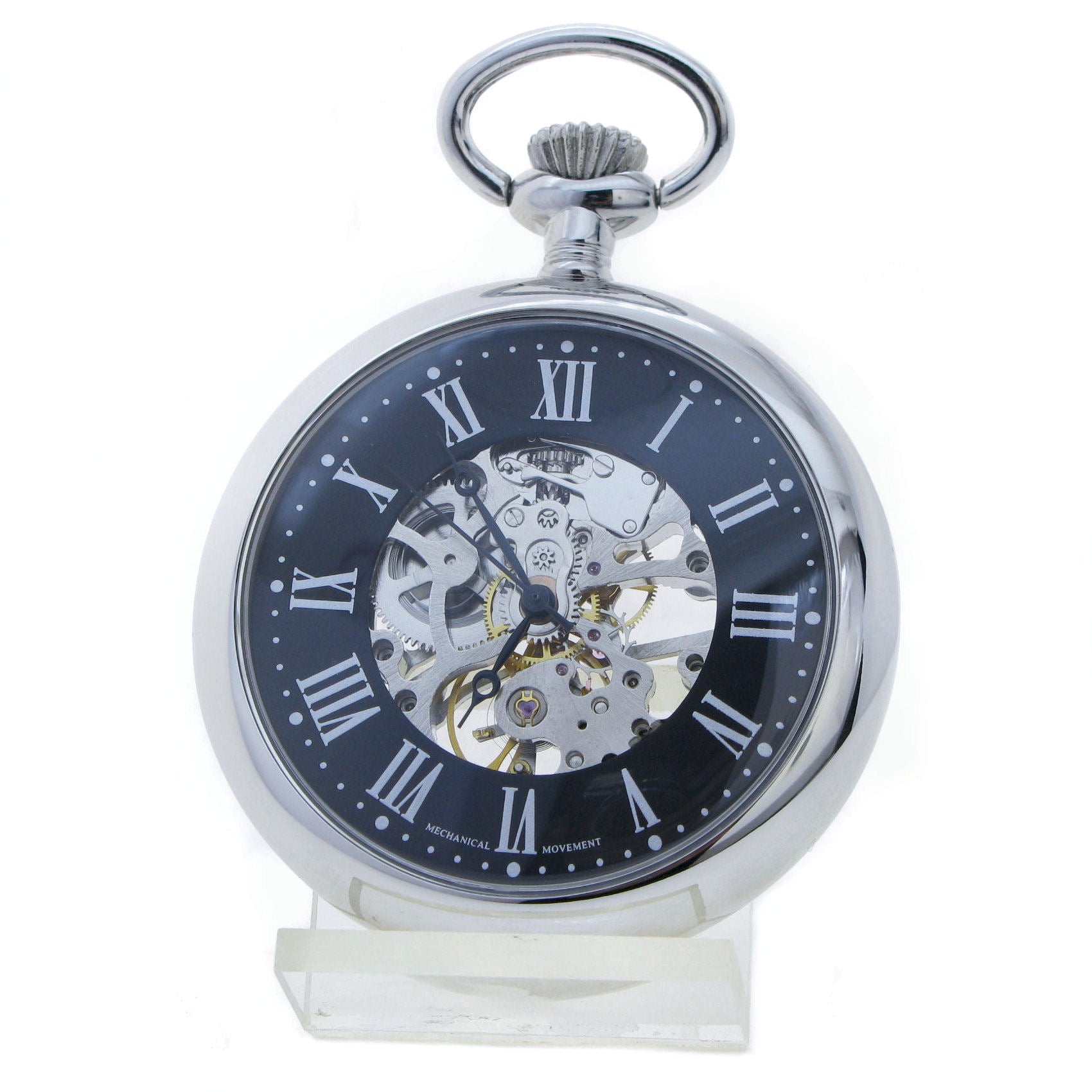 Mechanical Pocket Watch Silver Color Skeleton 17 Jewels Movement Big 49 MM Open Face Hand-Winding P306