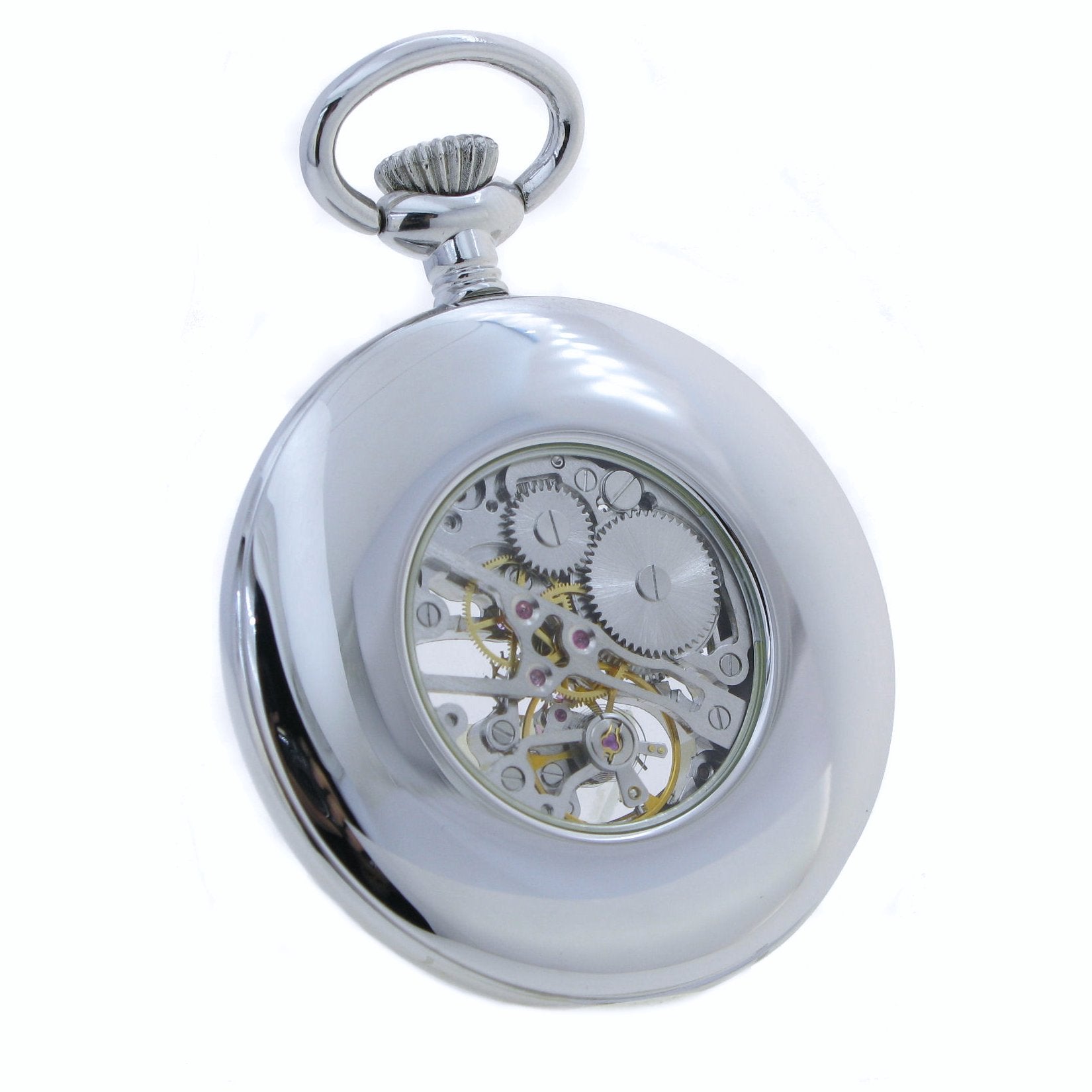Mechanical Pocket Watch Silver Color Skeleton 17 Jewels Movement Open Face Hand-Winding P308