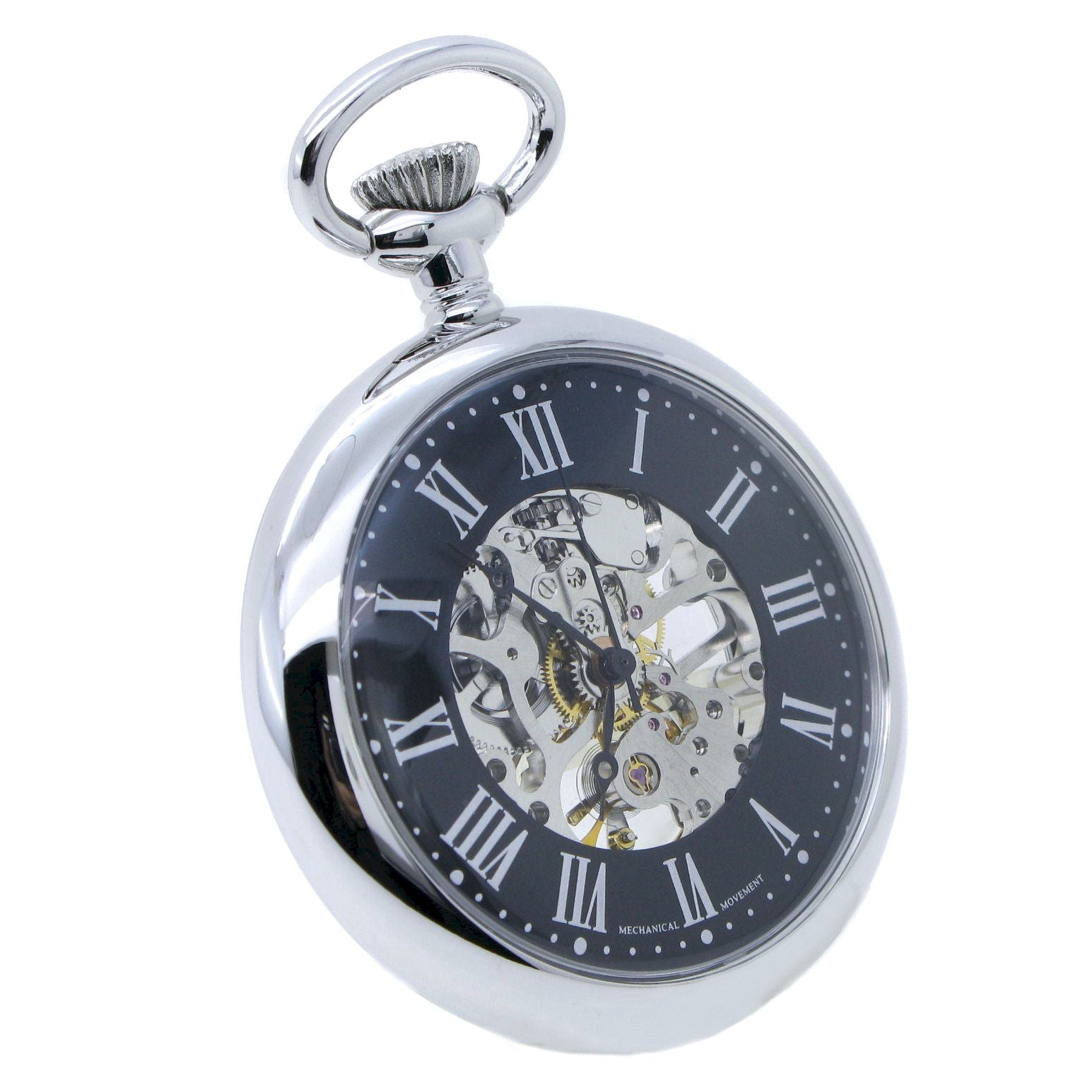 Mechanical Skeleton Pocket Watch Black Dial Roman Numbers P306