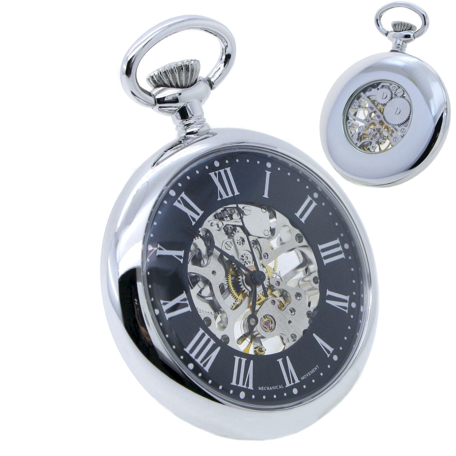 Mechanical Pocket Watch Silver Color Skeleton 17 Jewels Movement Big 49 MM Open Face Hand-Winding P306
