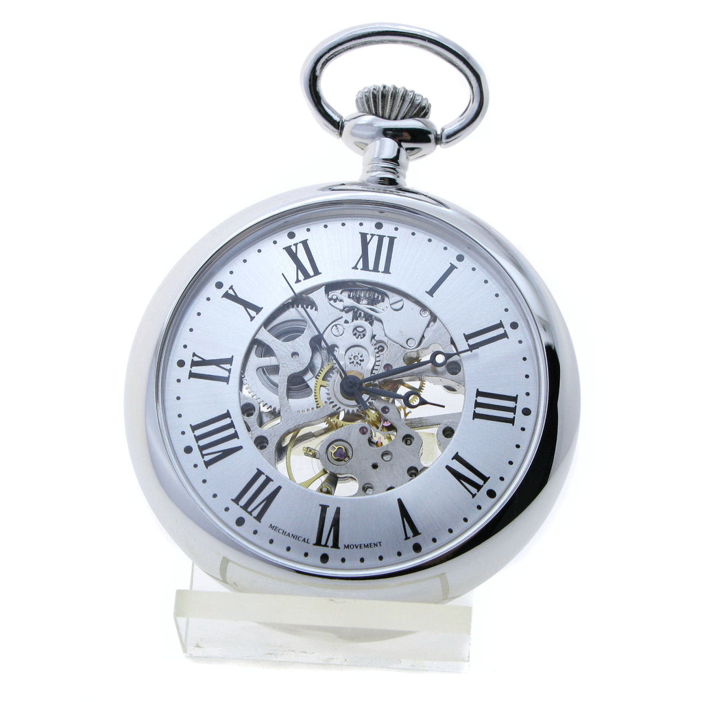 Mechanical Pocket Watch Skeleton Roman Silver Dial