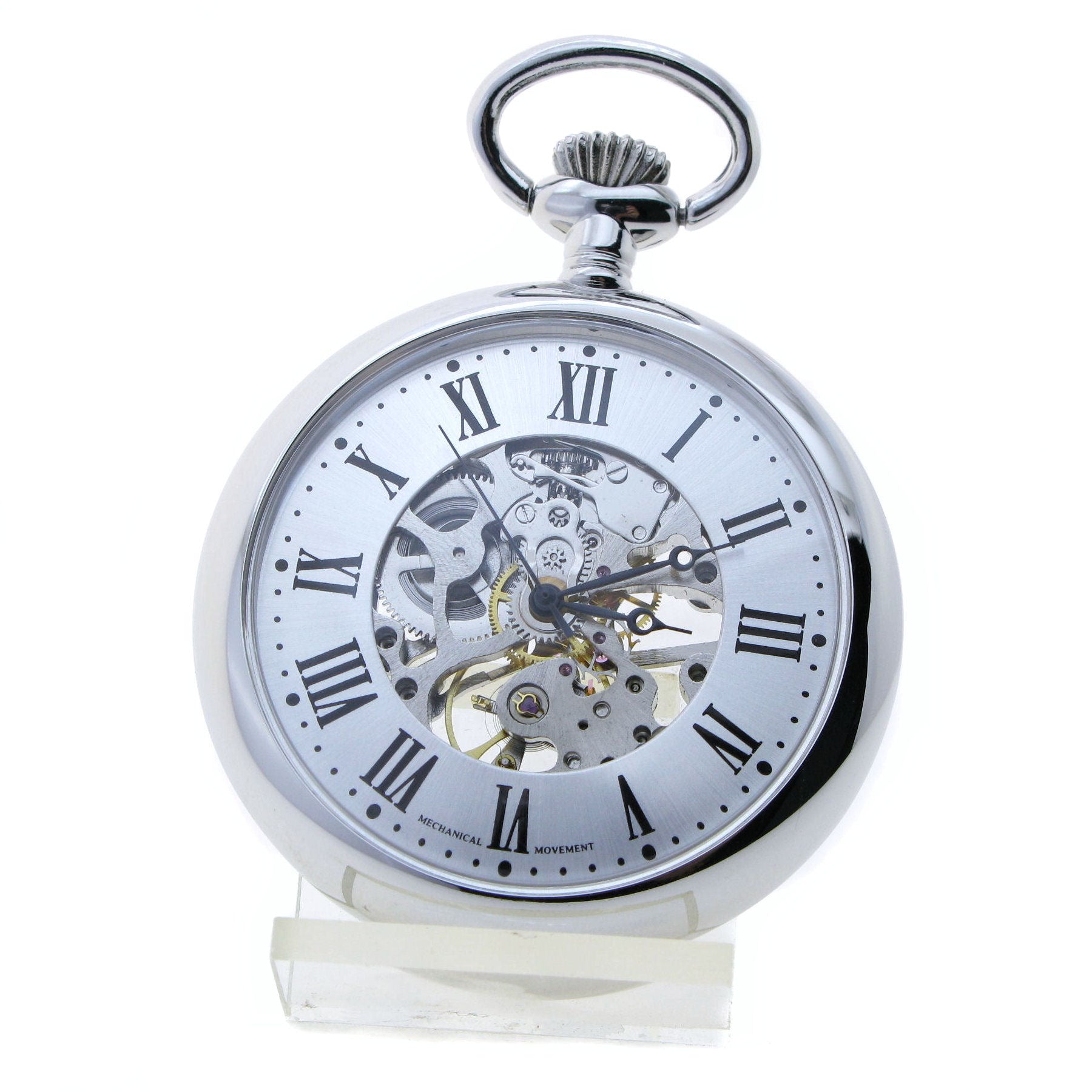 Mechanical Pocket Watch Skeleton Roman Silver Dial
