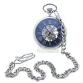 Silver Mechanical Pocket Watch Blue Dial with Roman Numbers