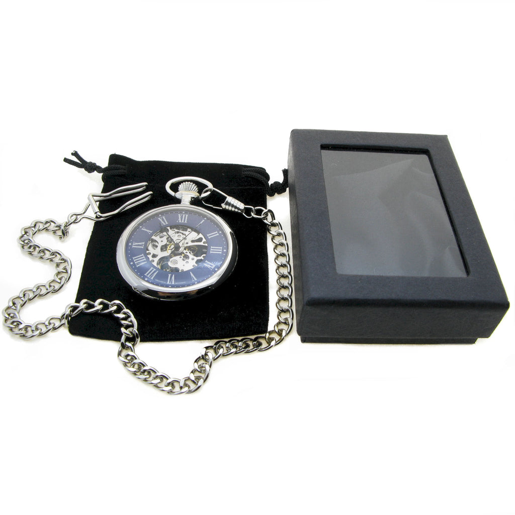 Mechanical Pocket Watch Silver Color Skeleton 17 Jewels Movement Open Face Hand-Winding P308