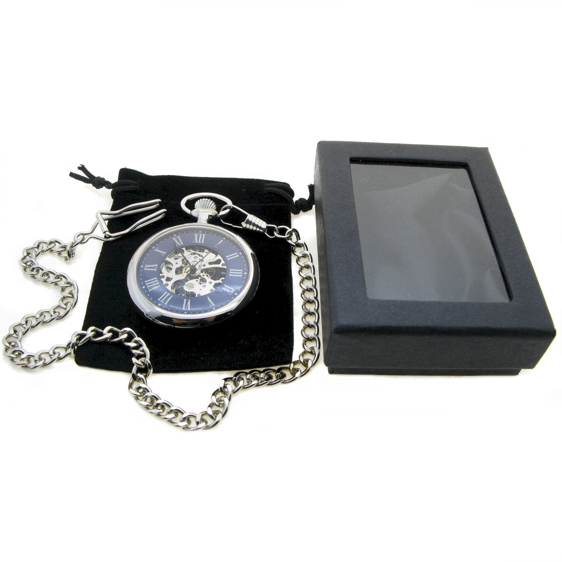 Mechanical Pocket Watch Silver Color Skeleton 17 Jewels Movement Open Face Hand-Winding P308