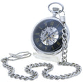 Silver Mechanical Pocket Watch Black Dial with Roman Numbers