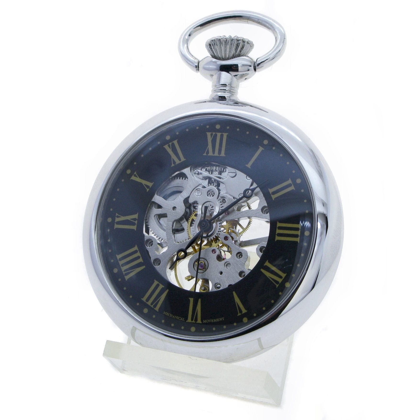 Mechanical Skeleton Pocket Watch Black Dial Roman Numbers P310