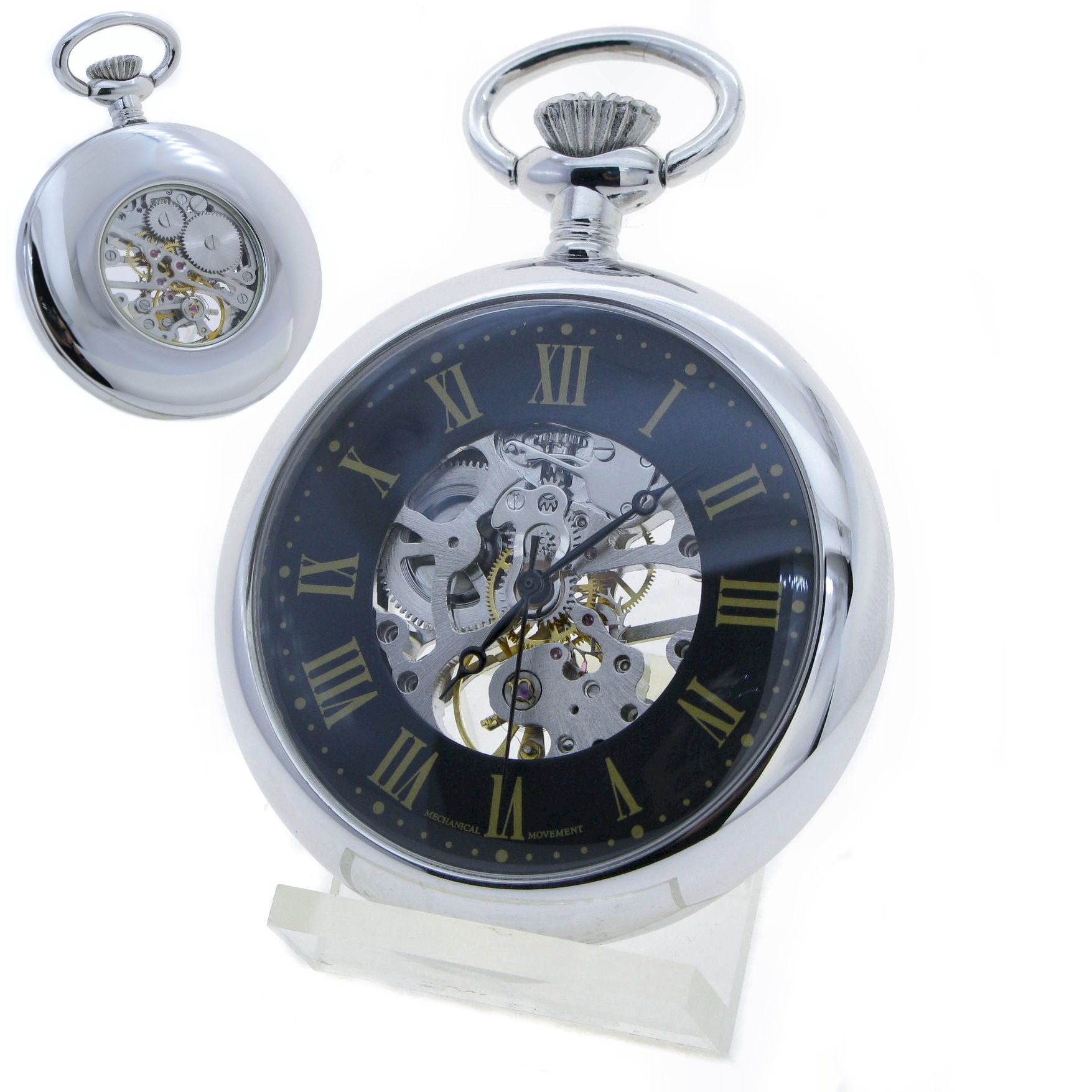 Mechanical Skeleton Pocket Watch Black Dial Roman Numbers P310