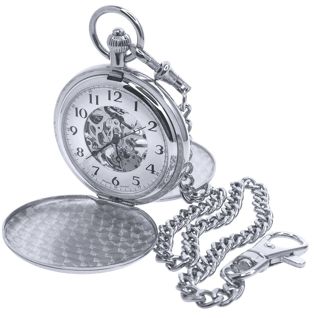 Mechanical Skeleton Pocket Watch with Arabic Numbers Dial and Fob Chain