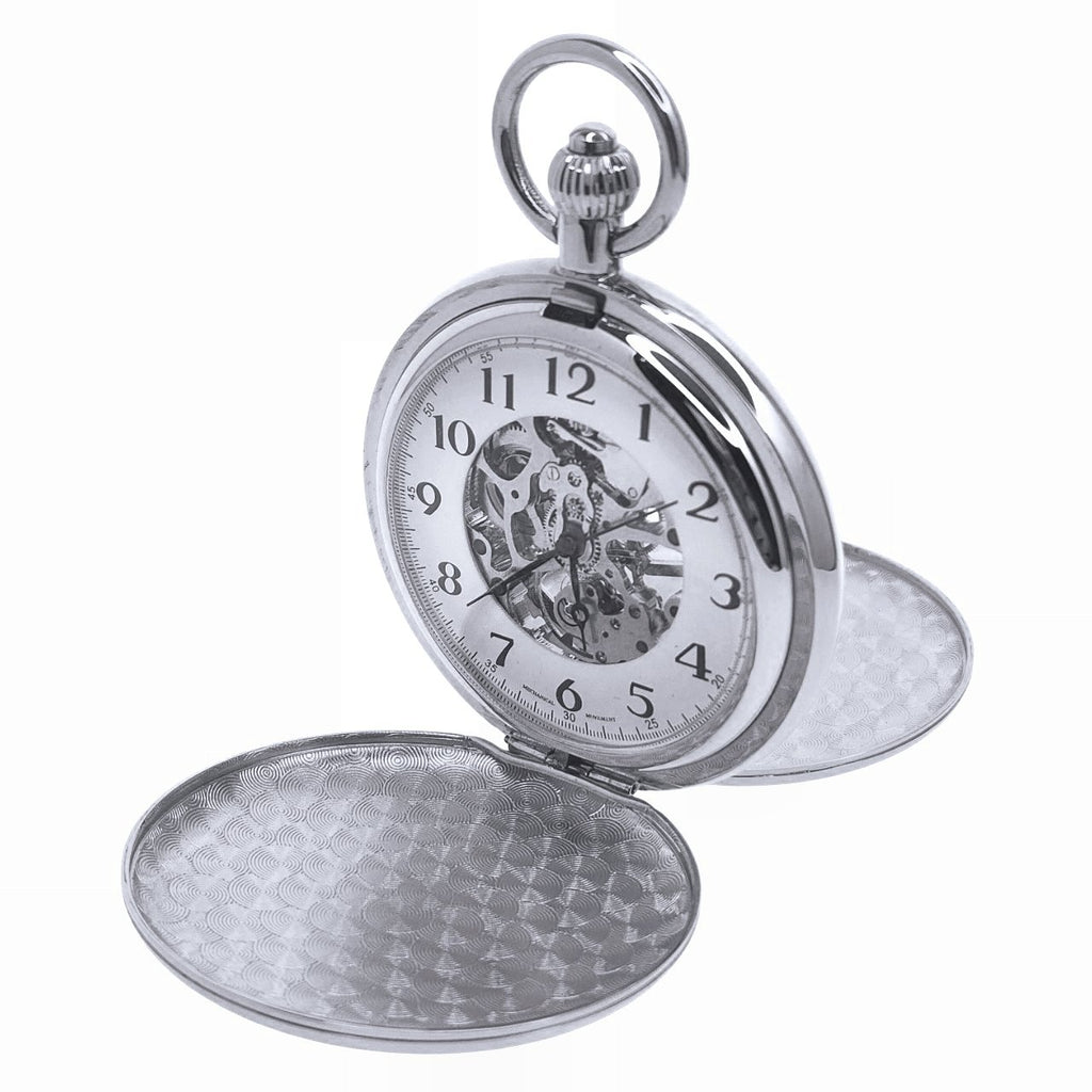 Double Full Hunter Mechanical Pocket Watch Silver Color