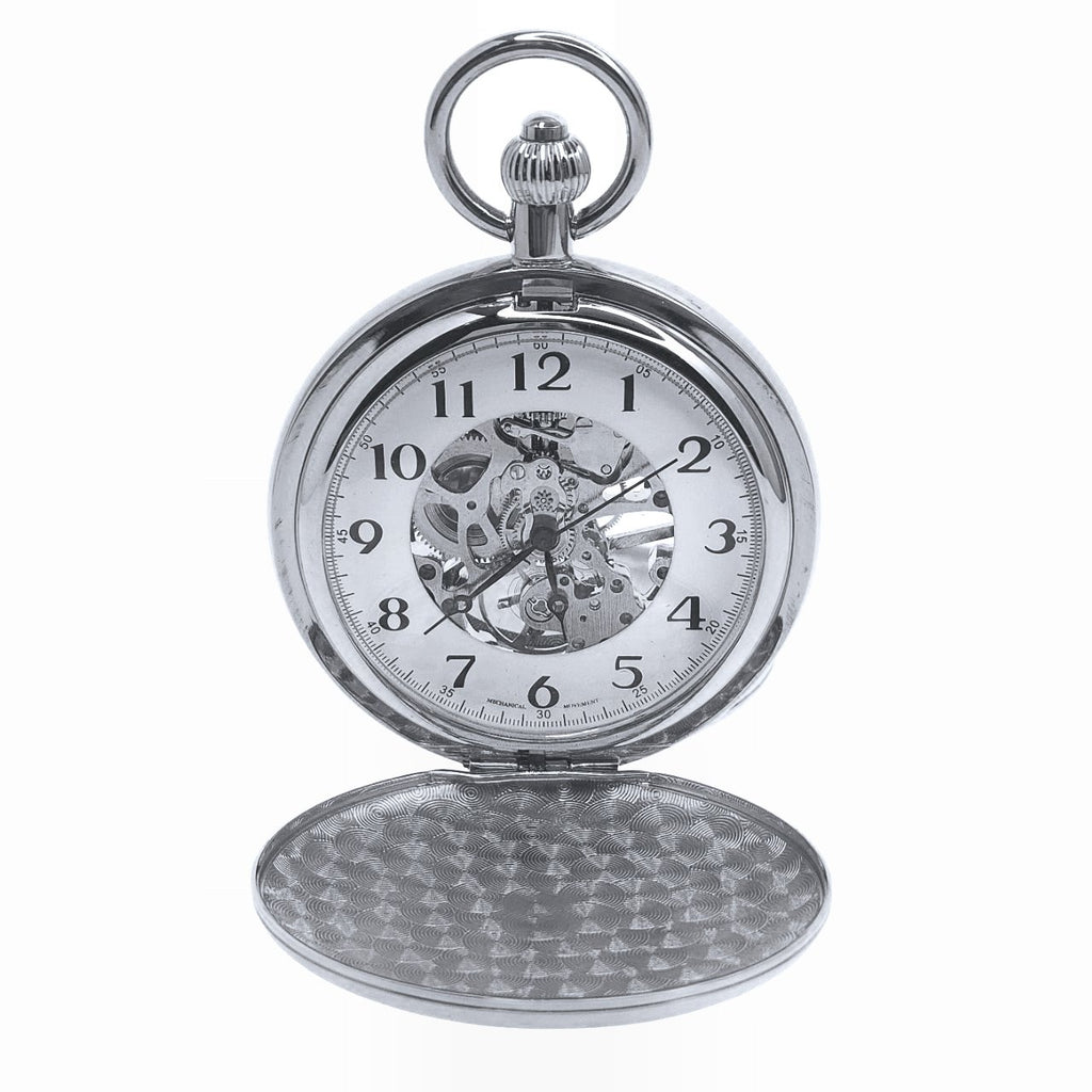 Mechanical Pocket Watch Silver Color with Skeleton see through Arabic Numbers Dial