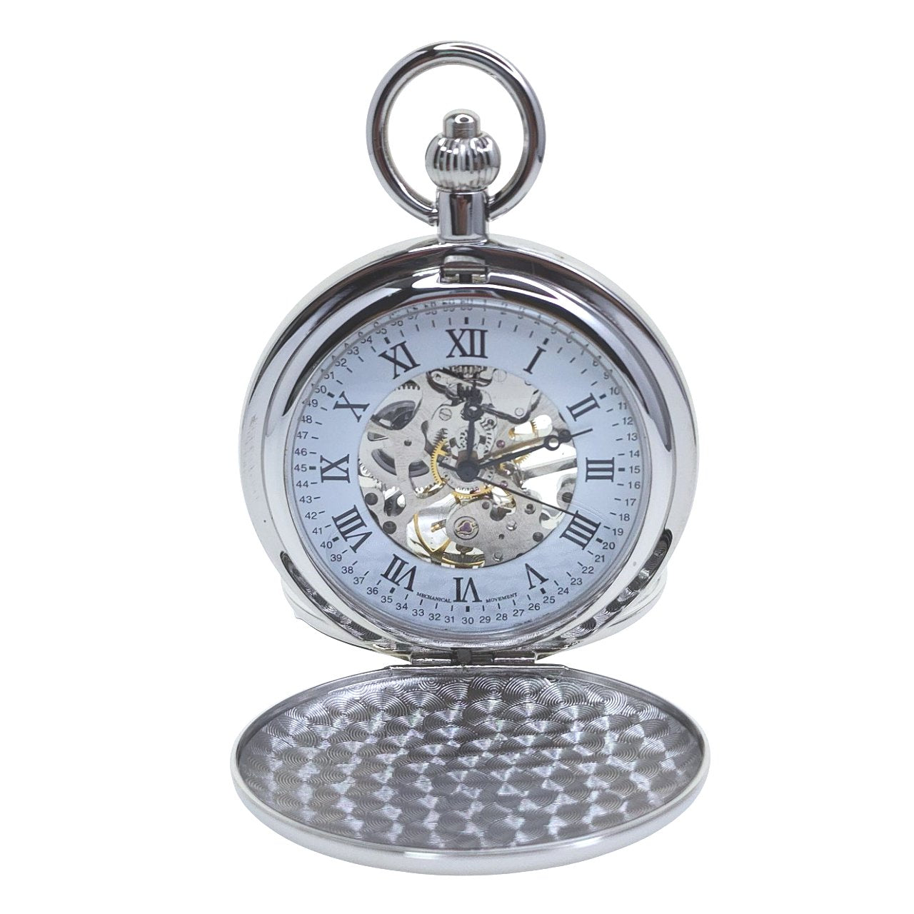 Mechanical Pocket Watch with see-through Dial viewing the skeleton movement
