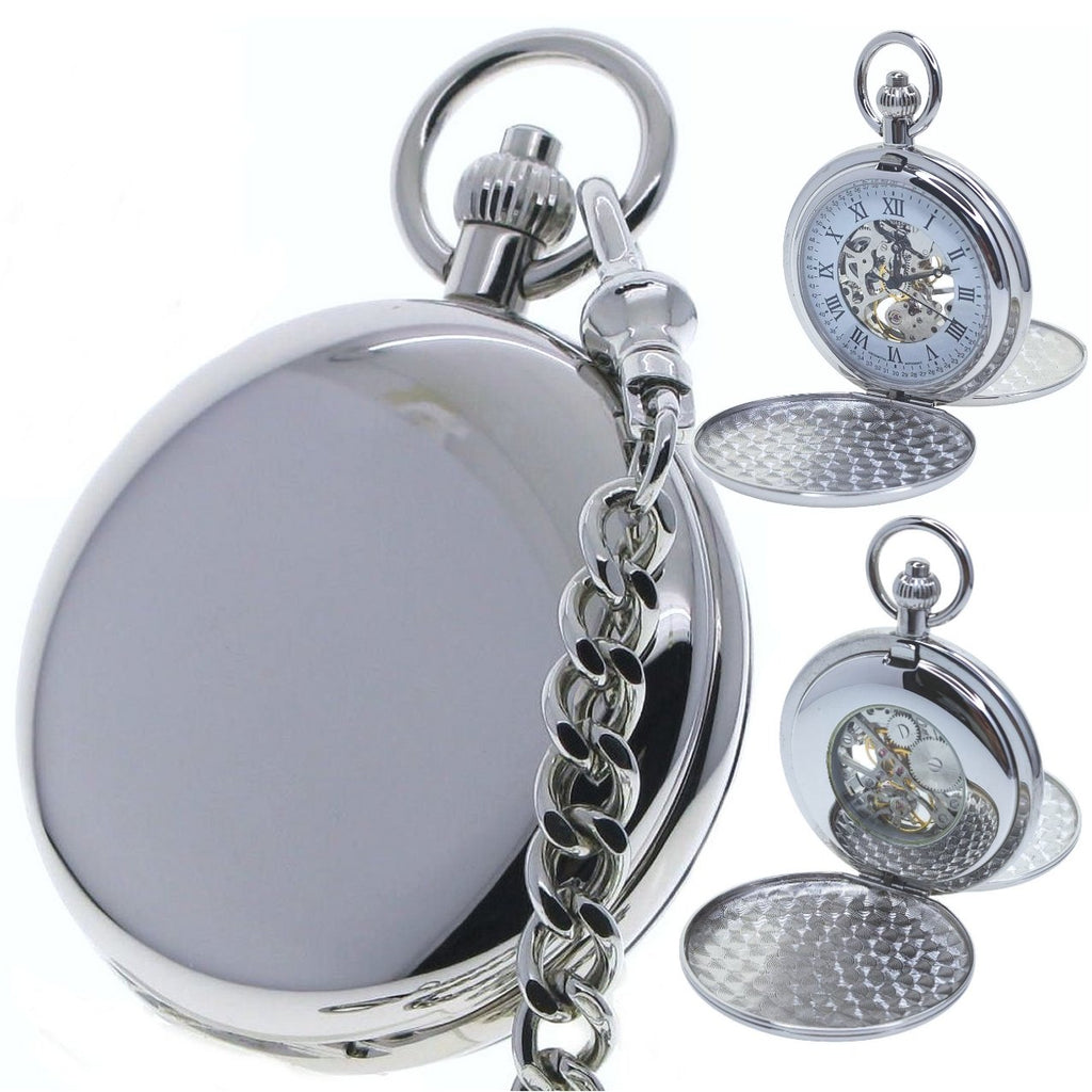 Mechanical Pocket Watch Silver Polish Case with Roman Numbers Dial