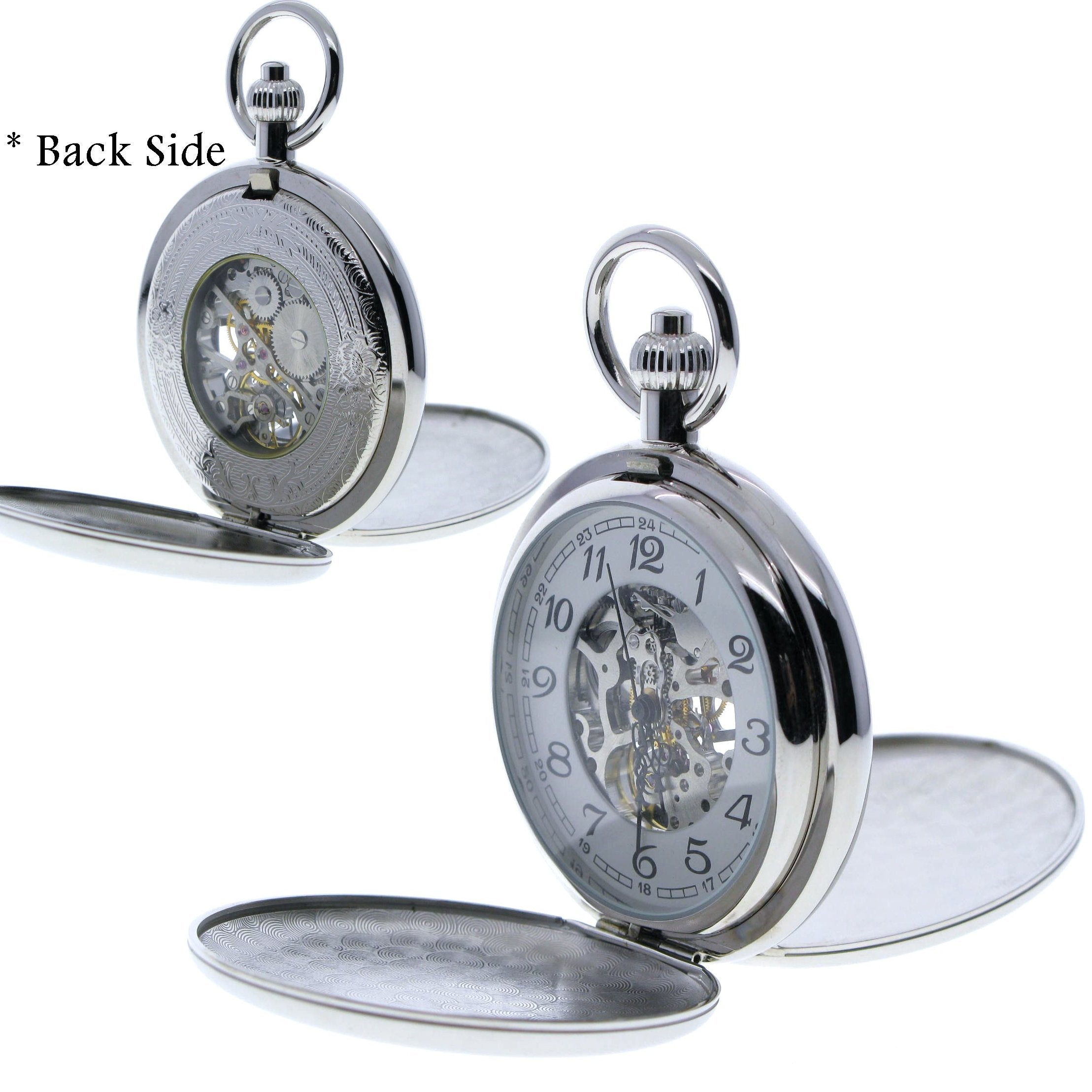 Double Full Hunter Mechanical Silver Pocket Watch with Arabic Numbers Dial P36