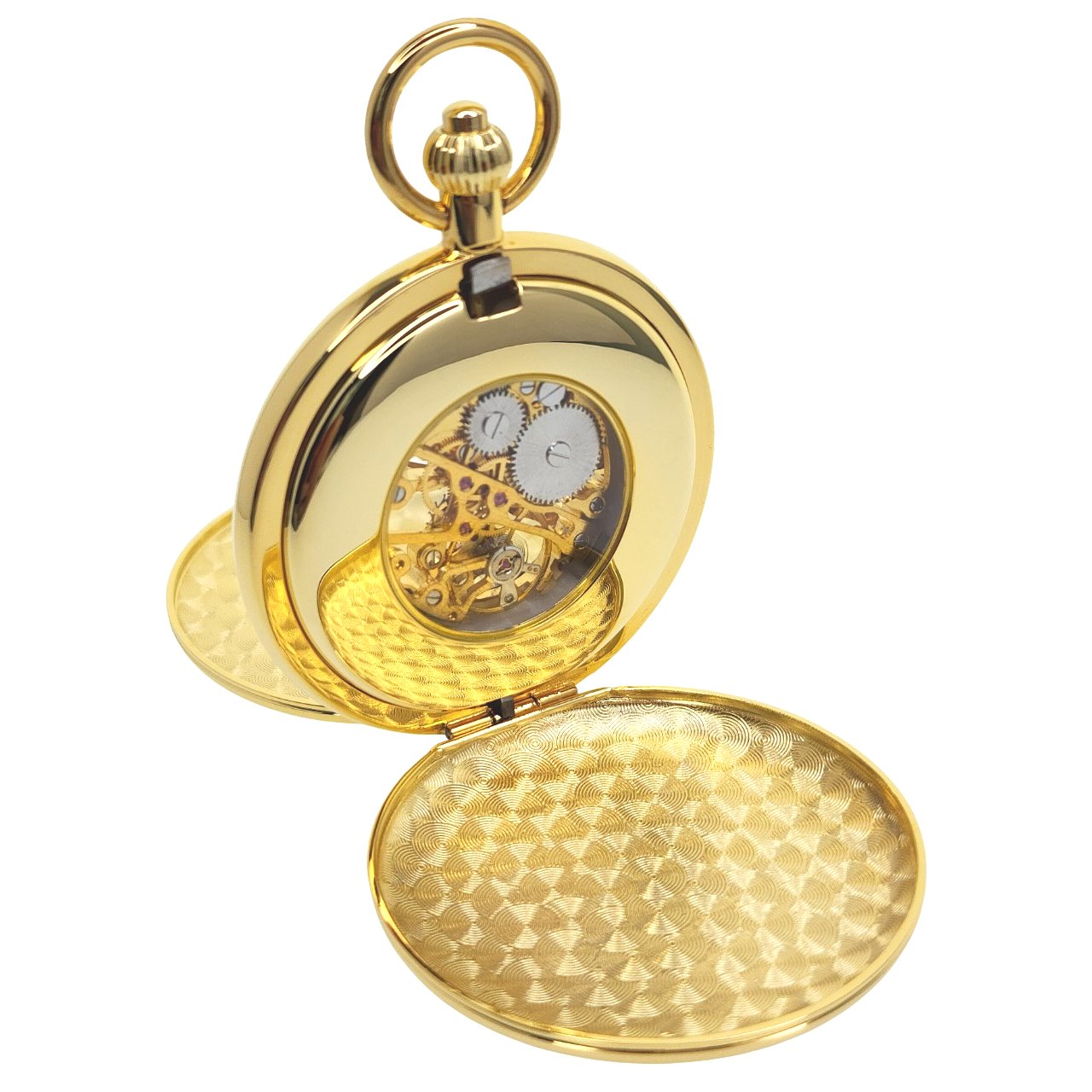Gold Double Full Hunter Pocket Watch Polish see through case back