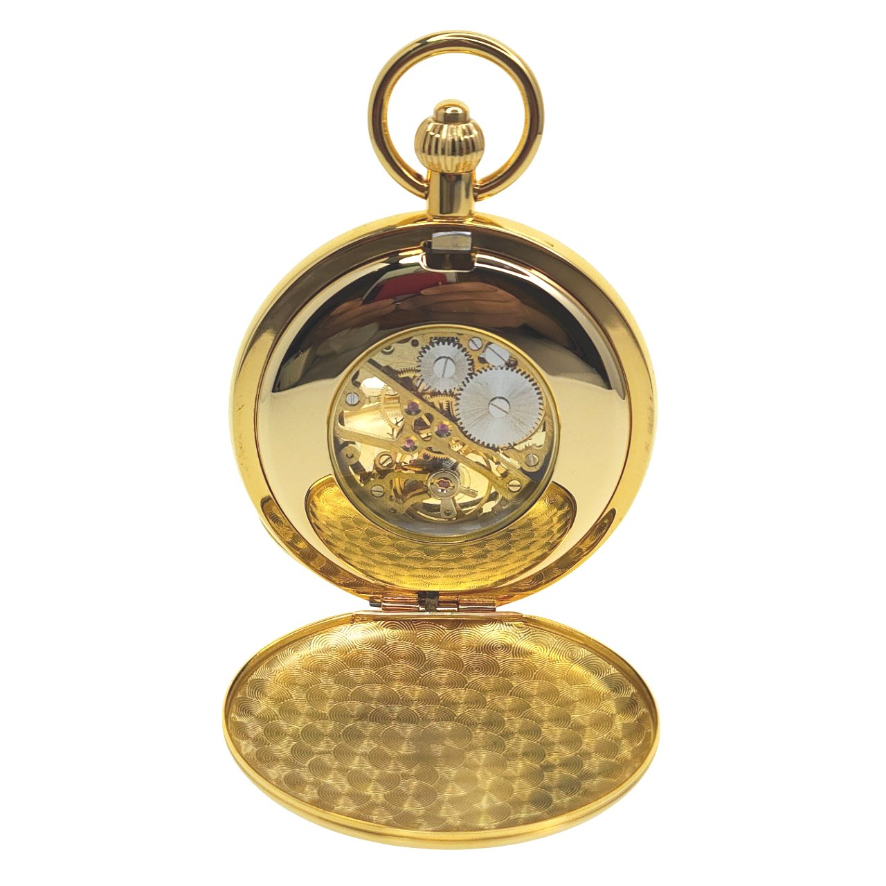 Gold Mechanical Pocket Watch Visible Case back to view the Skeleton Movement