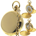 Gold Polish Double Full Hunter Pocket Watch with Mechanical Skeleton Movement