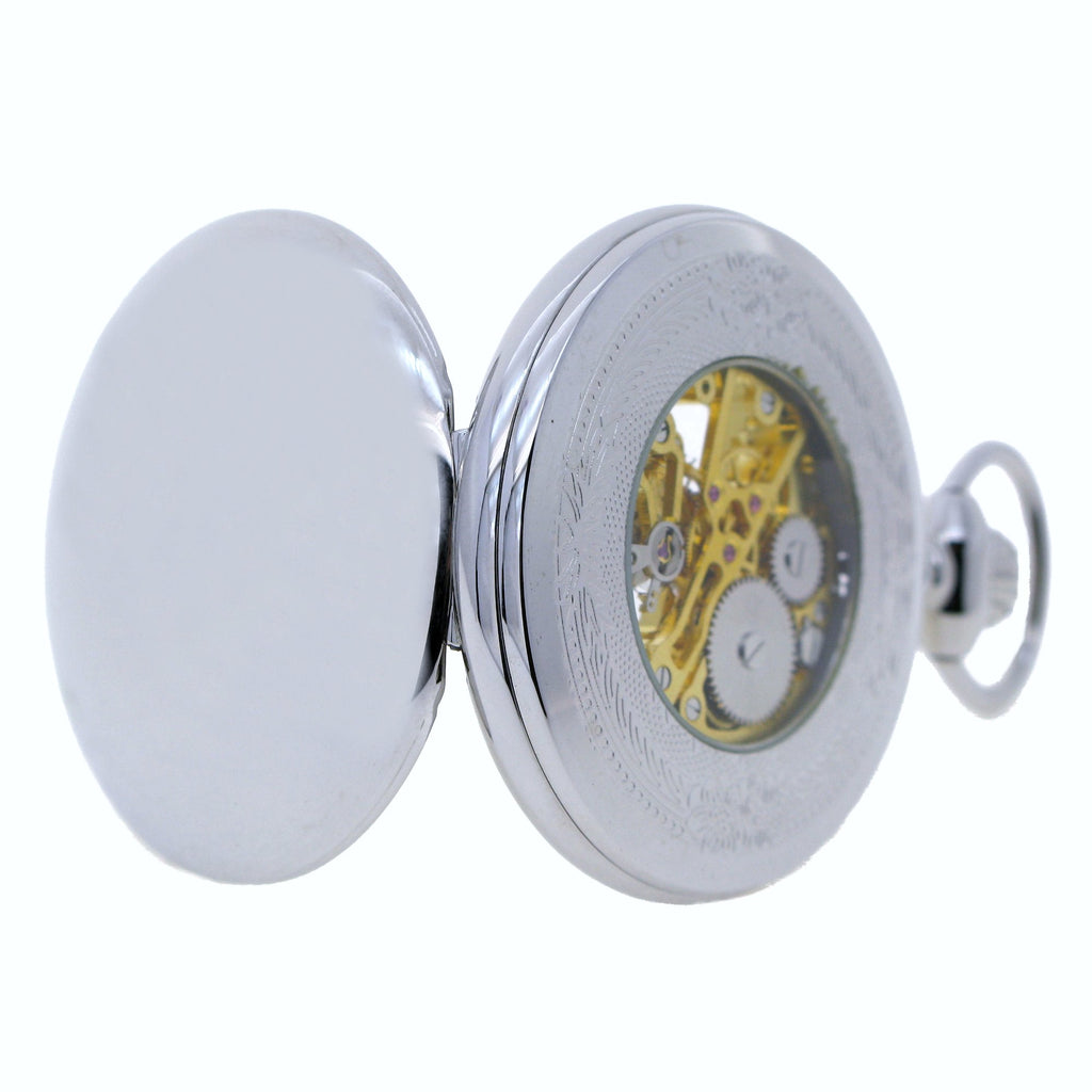 Silver Mechanical Skeleton Pocket Watch