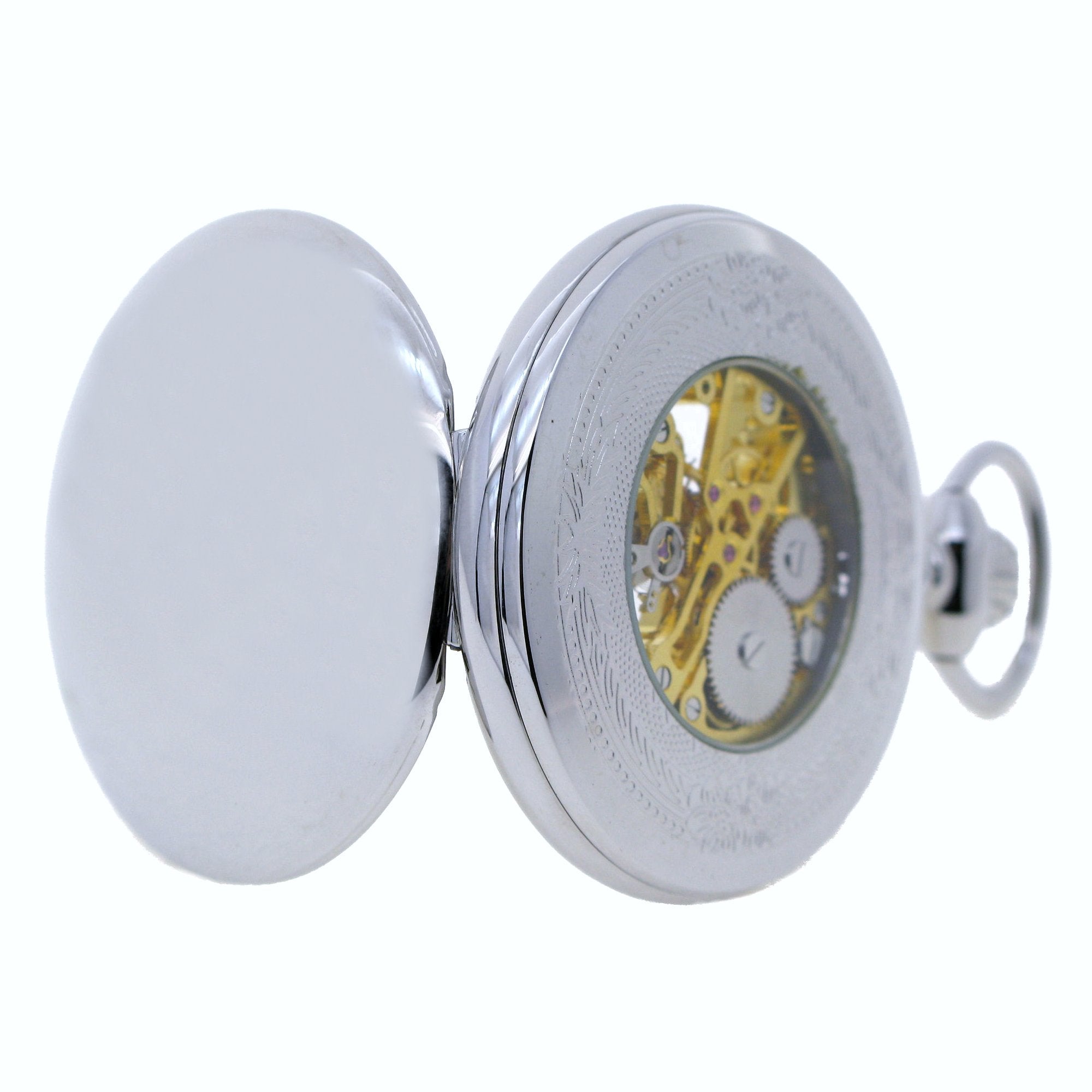 Silver Mechanical Skeleton Pocket Watch