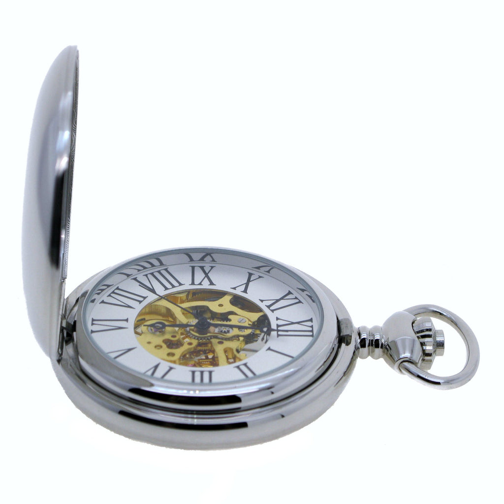 Silver Mechanical Skeleton Pocket Watch