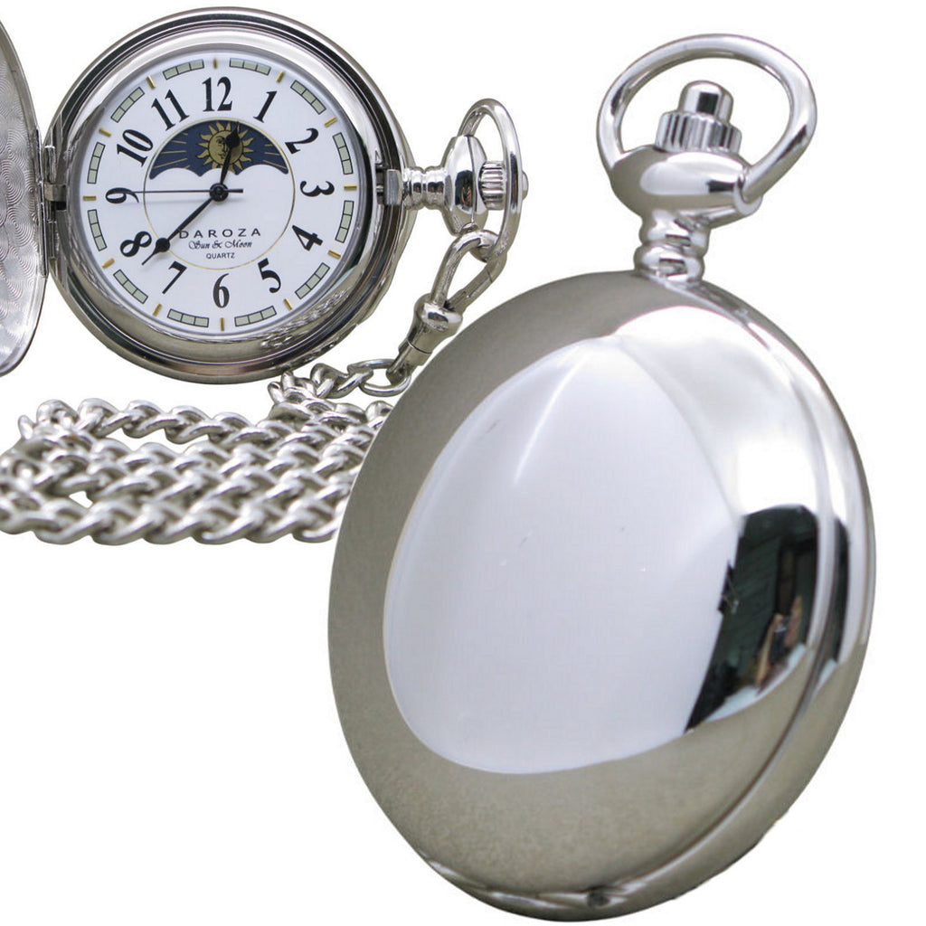 Silver Pocket Watch Polish Shiny case with Sun & Moon Disc