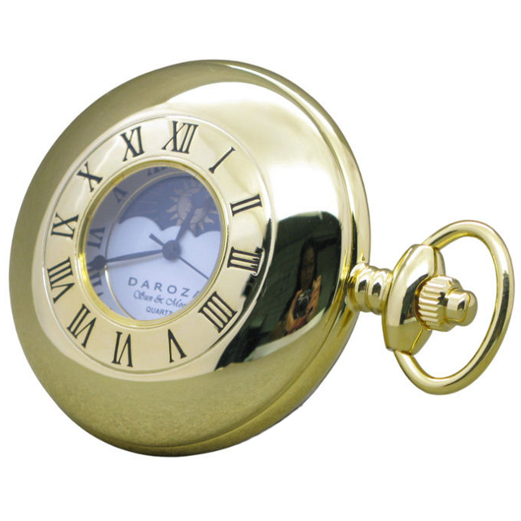 Gold Pocket Watch with see-through cover viewing the time and Sun & Moon Disc