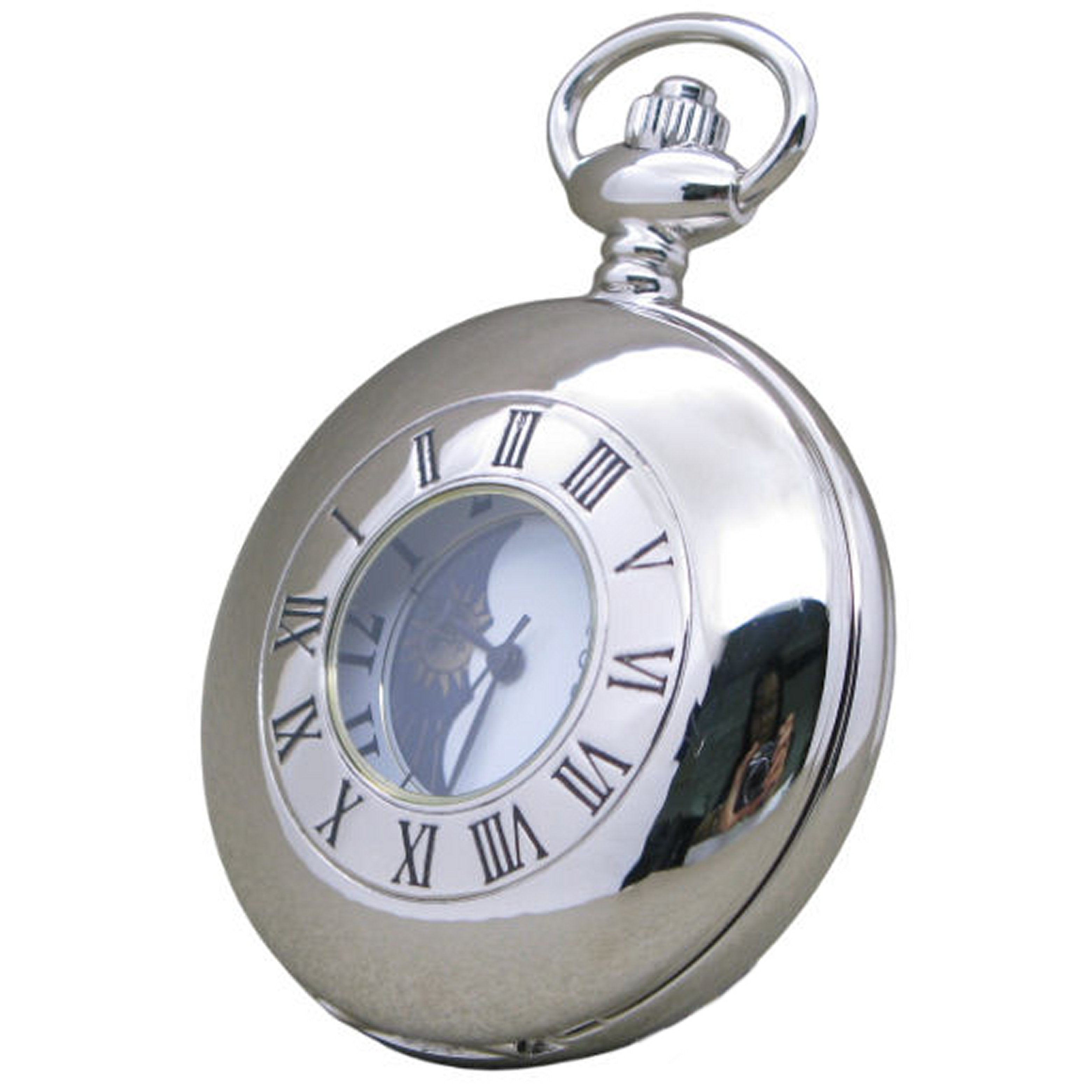 Half Hunter Pocket Watch Silver Color and Sun & Moon Phase