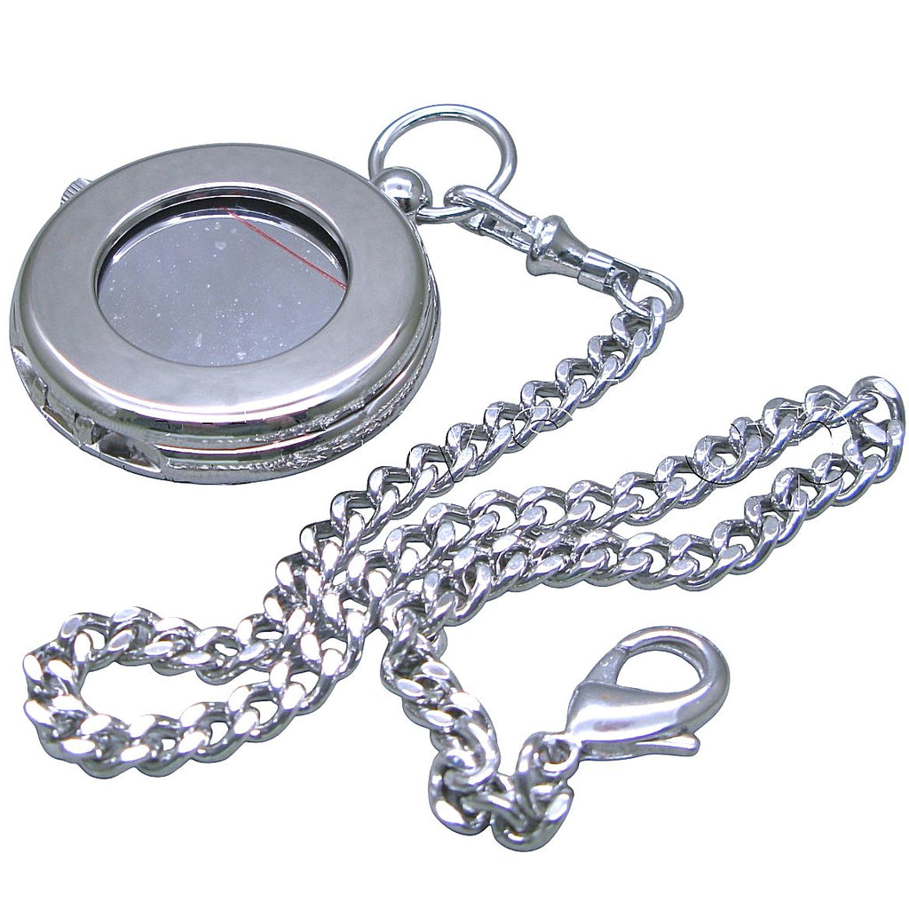 Silver Mechanical Pocket Watch polish case back with opening back stand