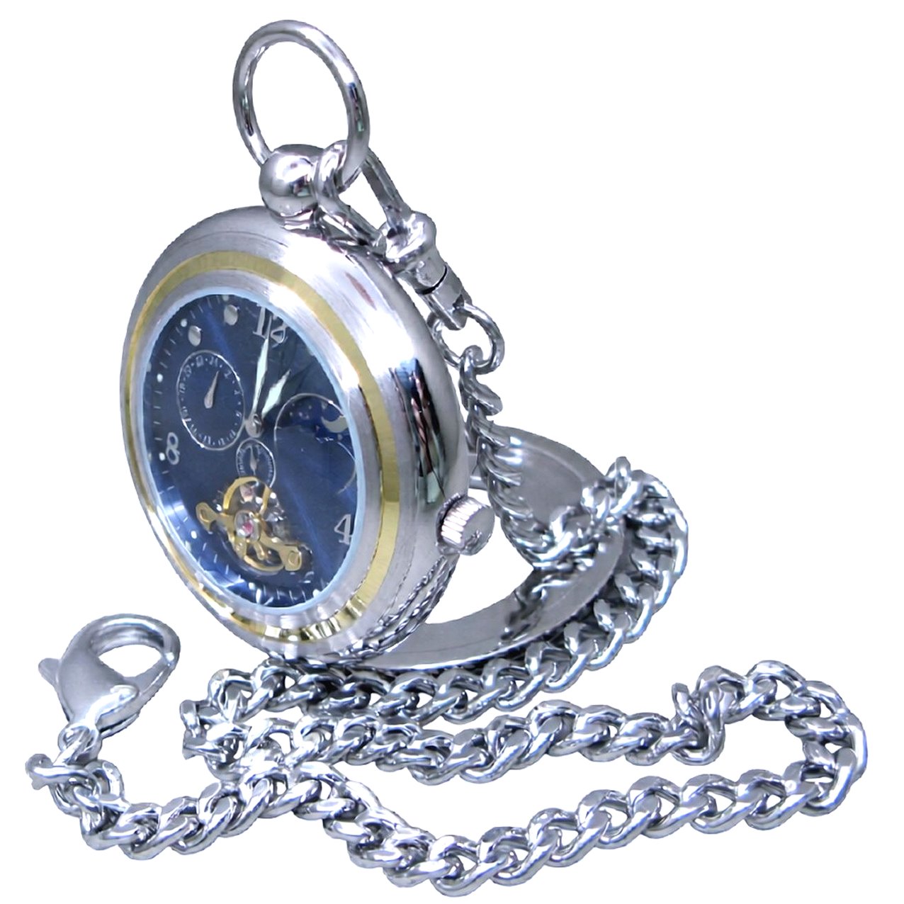 Tourbillon Mechanical Pocket Watch with back stand side view