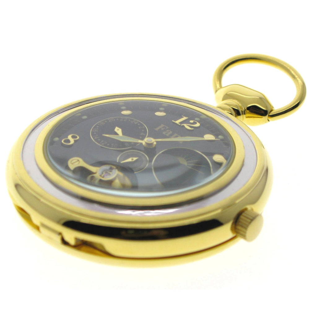 Tourbillon Mechanical Gold Pocket Watch with Black Dial Sun & Moon 24 Hours P295