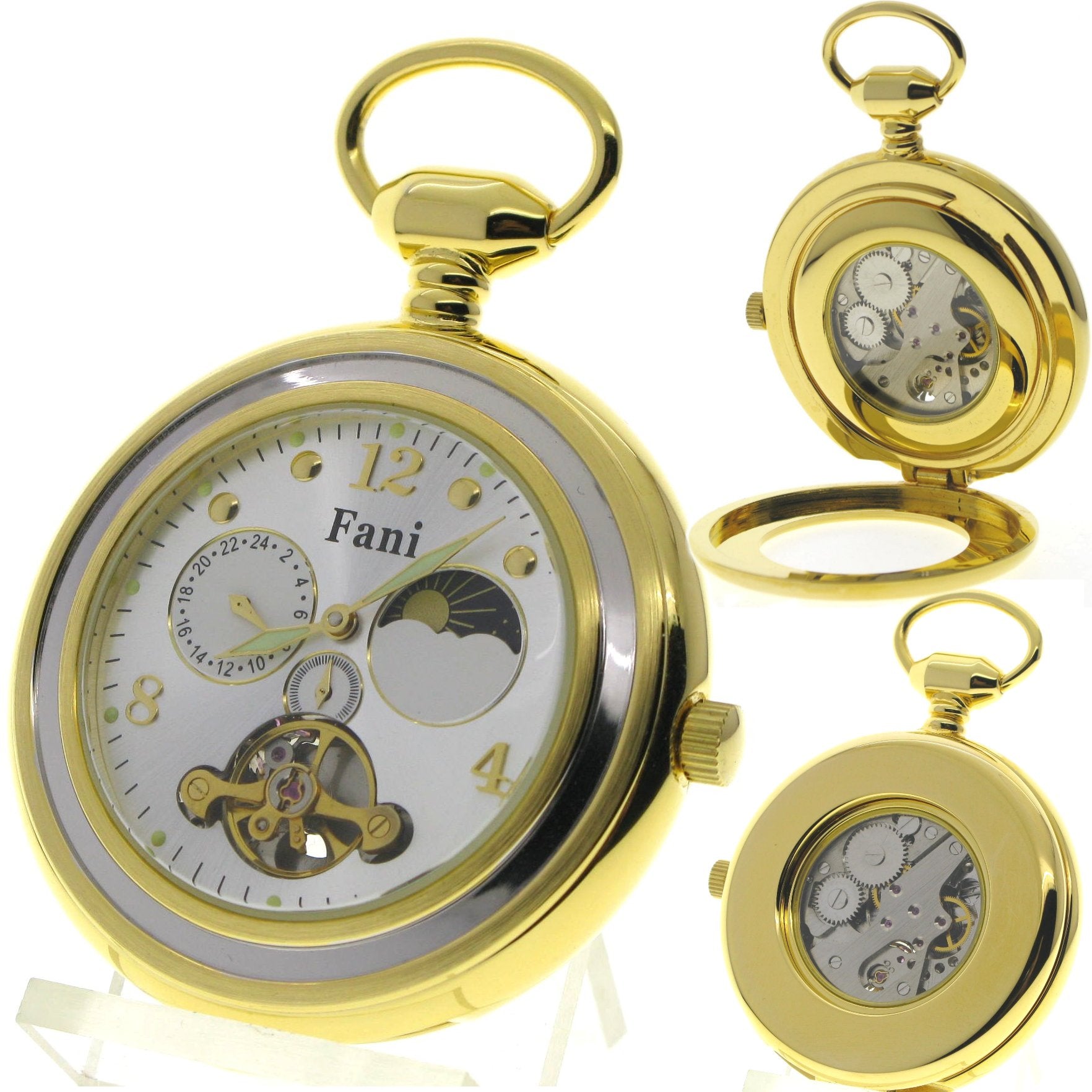 Tourbillon Gold Mechanical Pocket Watch with Sun & Moon and 24 Hours