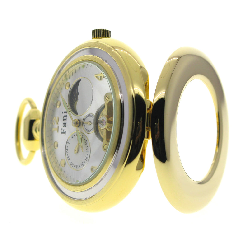 Tourbillon Mechanical Gold Pocket Watch Silver Dial with Sun & Moon and 24 Hours P296S