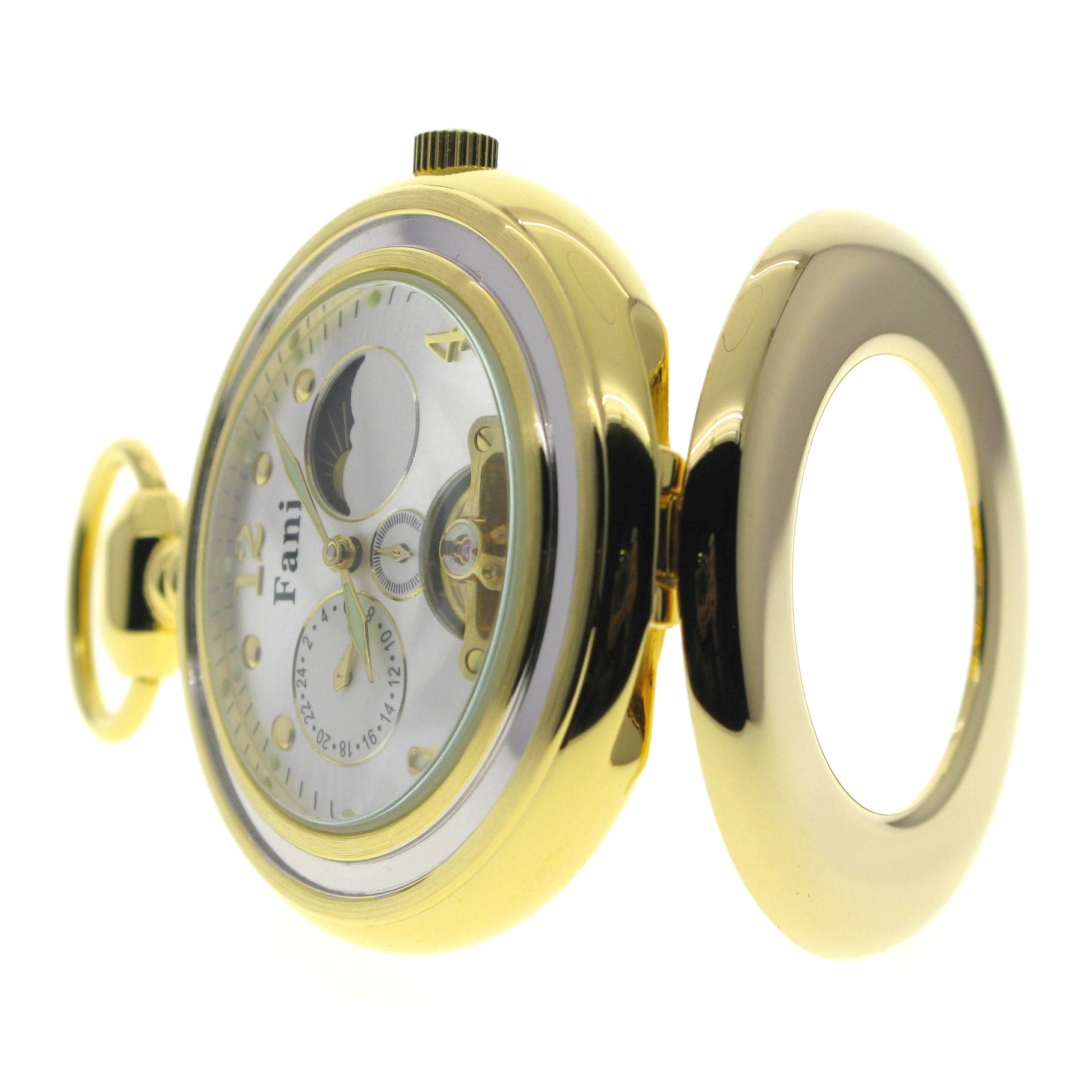 Tourbillon Mechanical Gold Pocket Watch Silver Dial with Sun & Moon and 24 Hours P296S