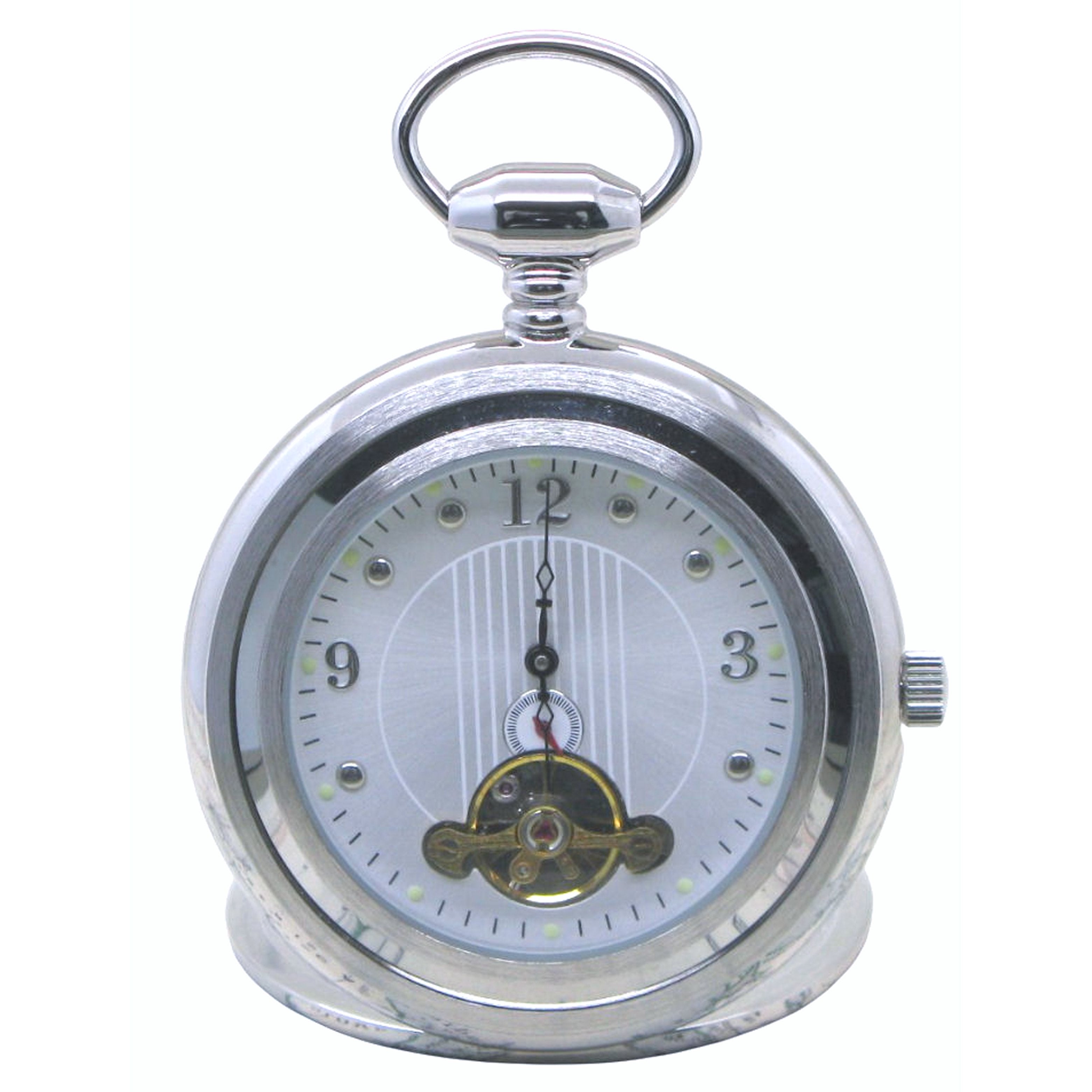 Silver Mechanical Tourbillon Pocket Watch Silver Dial with Moving Wheel