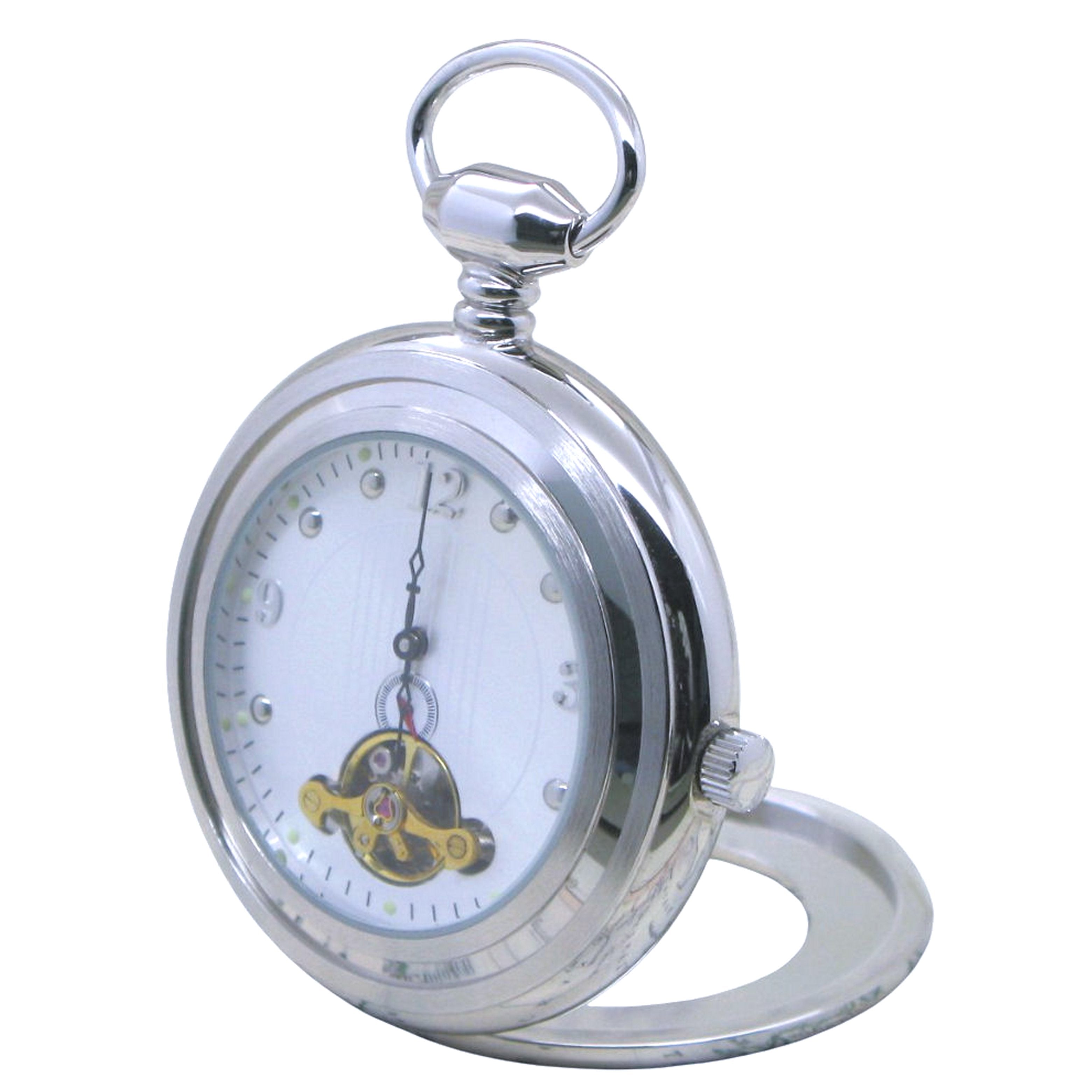 Silver Mechanical Tourbillon Pocket Watch side view