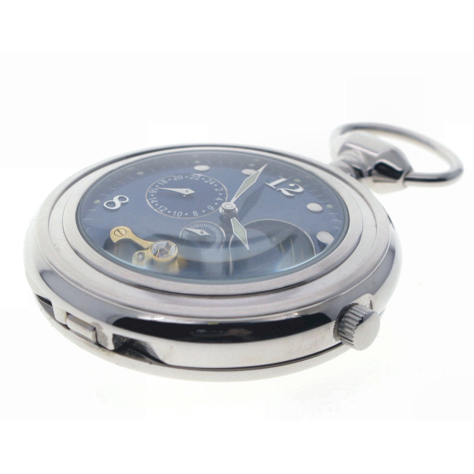 Tourbillon Design Silver Mechanical Pocket Watch Blue Dial  P300
