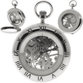 Silver mechanical skeleton pocket watch front view