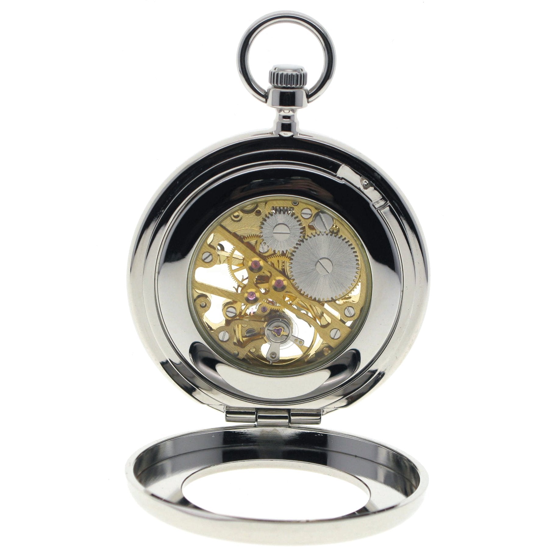 Mechanical Silver Color Skeleton Pocket Watch with Opening Back Stand P301