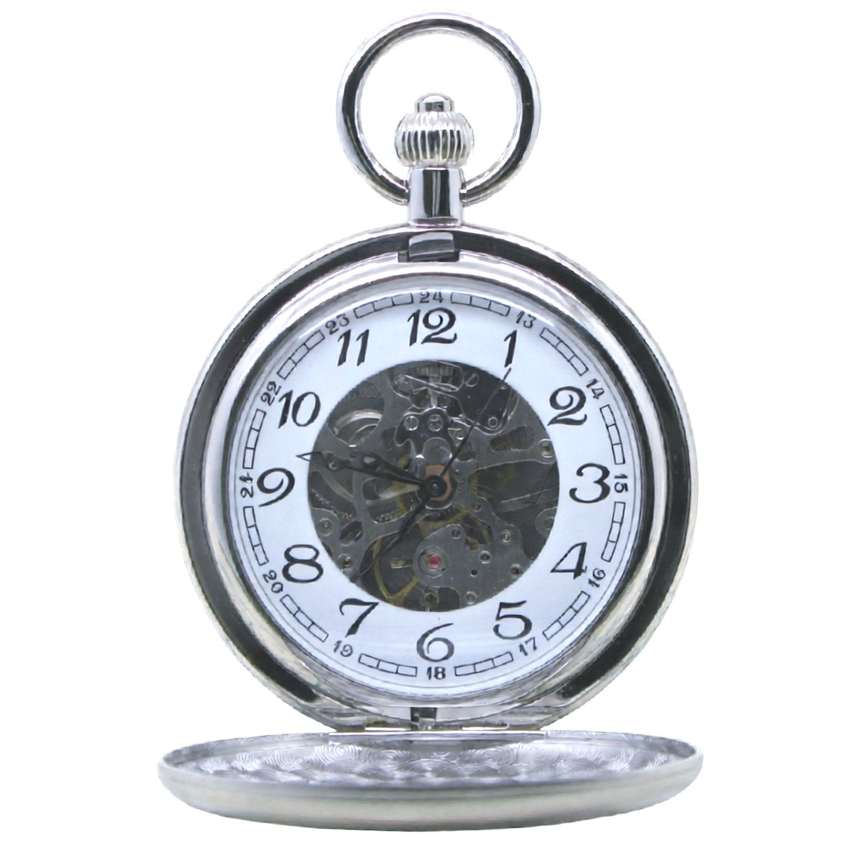 Mechanical Pocket Watch with Skeleton Movement and Arabic Numbers Dial