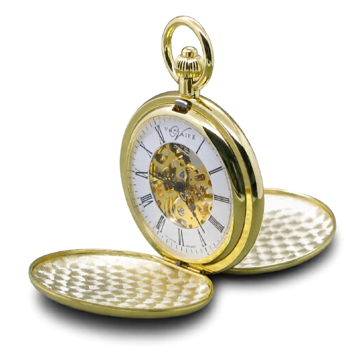 Double Full Hunter Pocket Watch with Skeleton Movement and Roman Dial