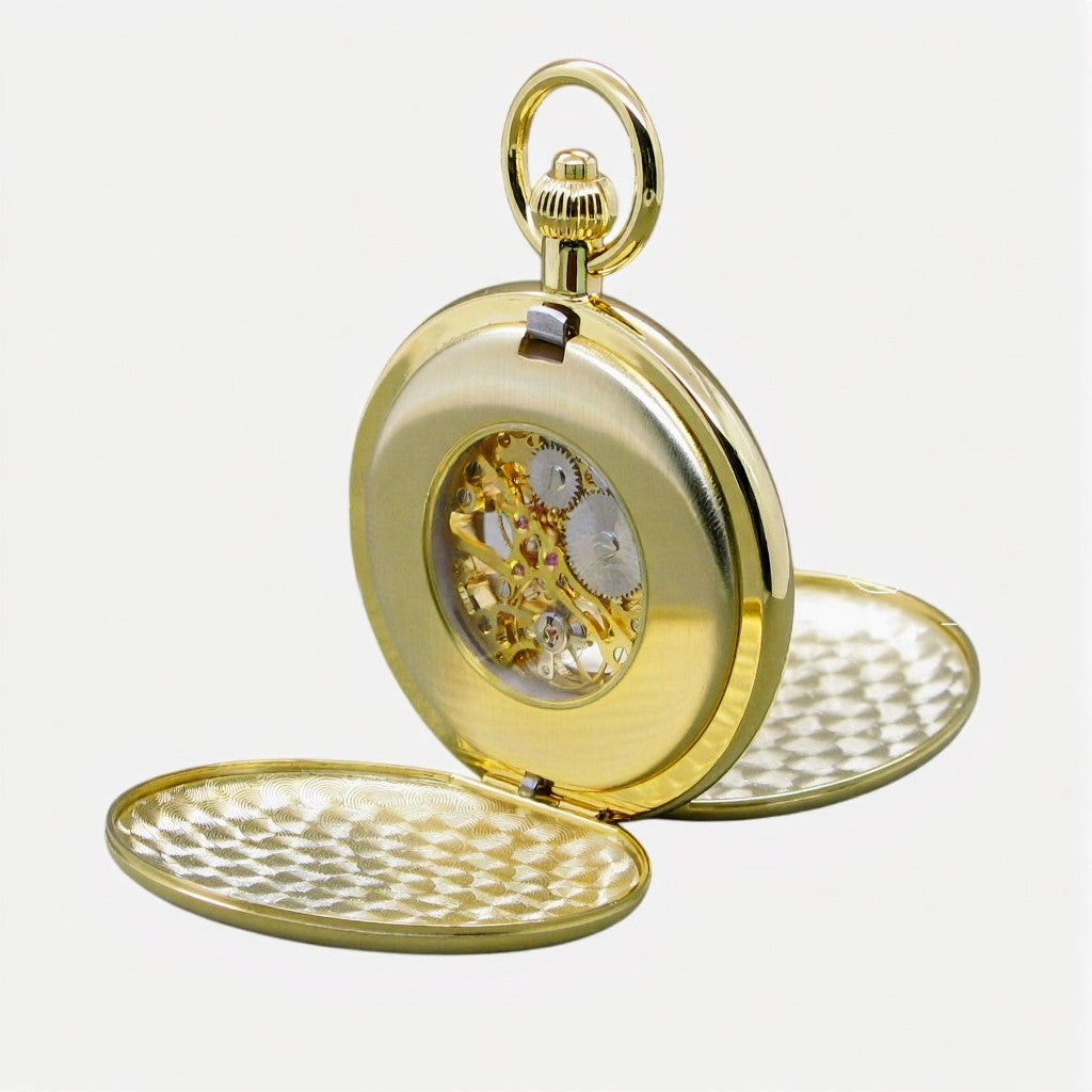Mechanical Pocket Watch with visible case back to view the skeleton movement