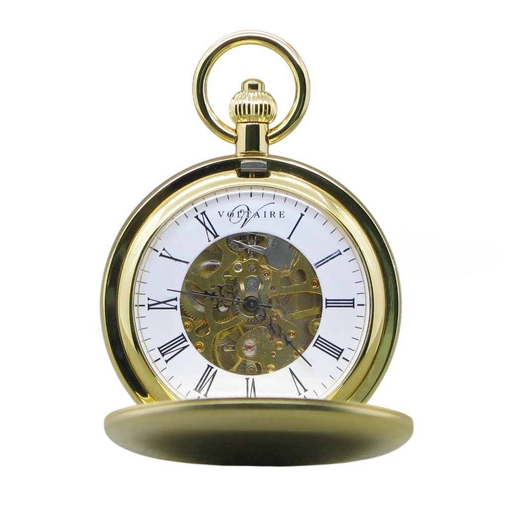 Gold Mechanical Pocket Watch skeleton dial