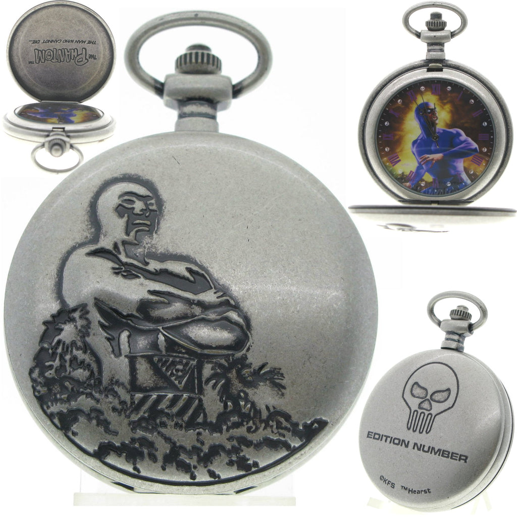 Phantom Comic Hero Silver Pocket Watch
