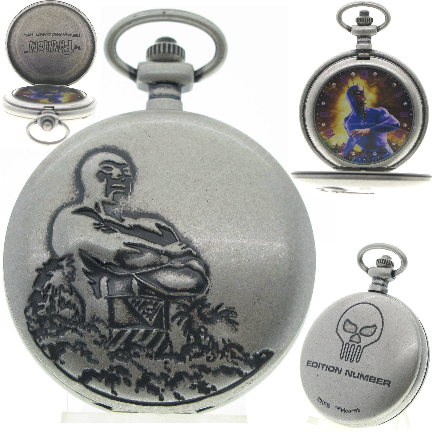 Phantom Comic Hero Silver Pocket Watch