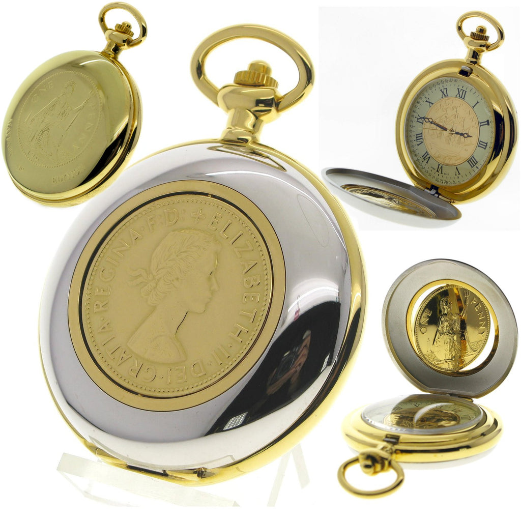 UK 1 Penny Coin Pocket Watch