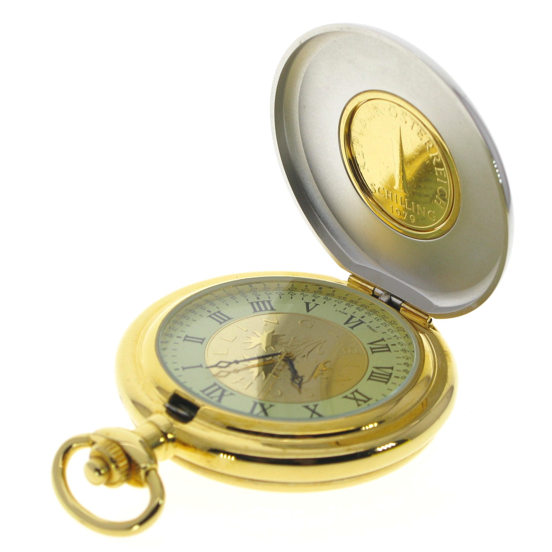 Austrian Shilling Coin Pocket Watch open view
