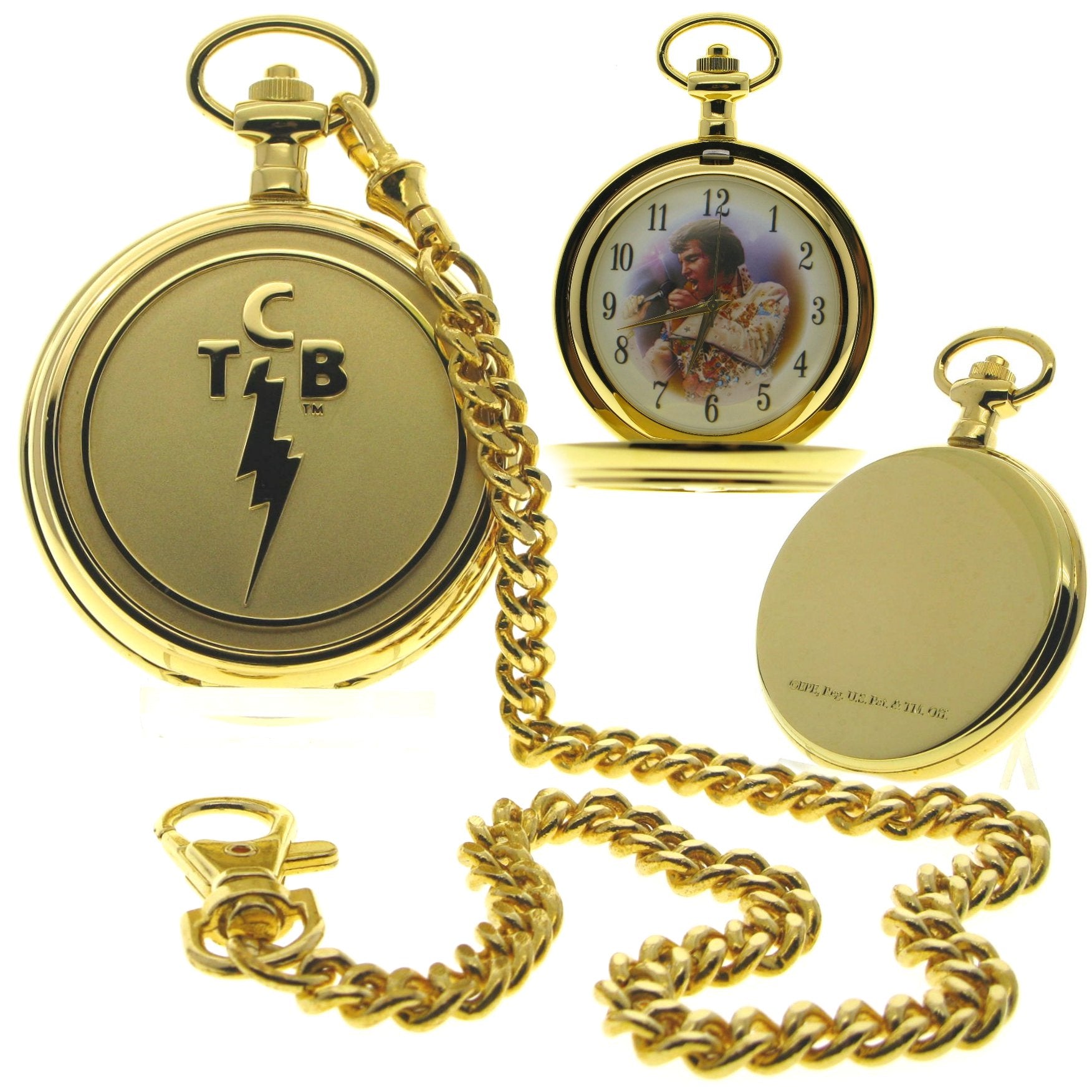 Gold Pocket Watch with TCB Elvis Presley Memorial Design