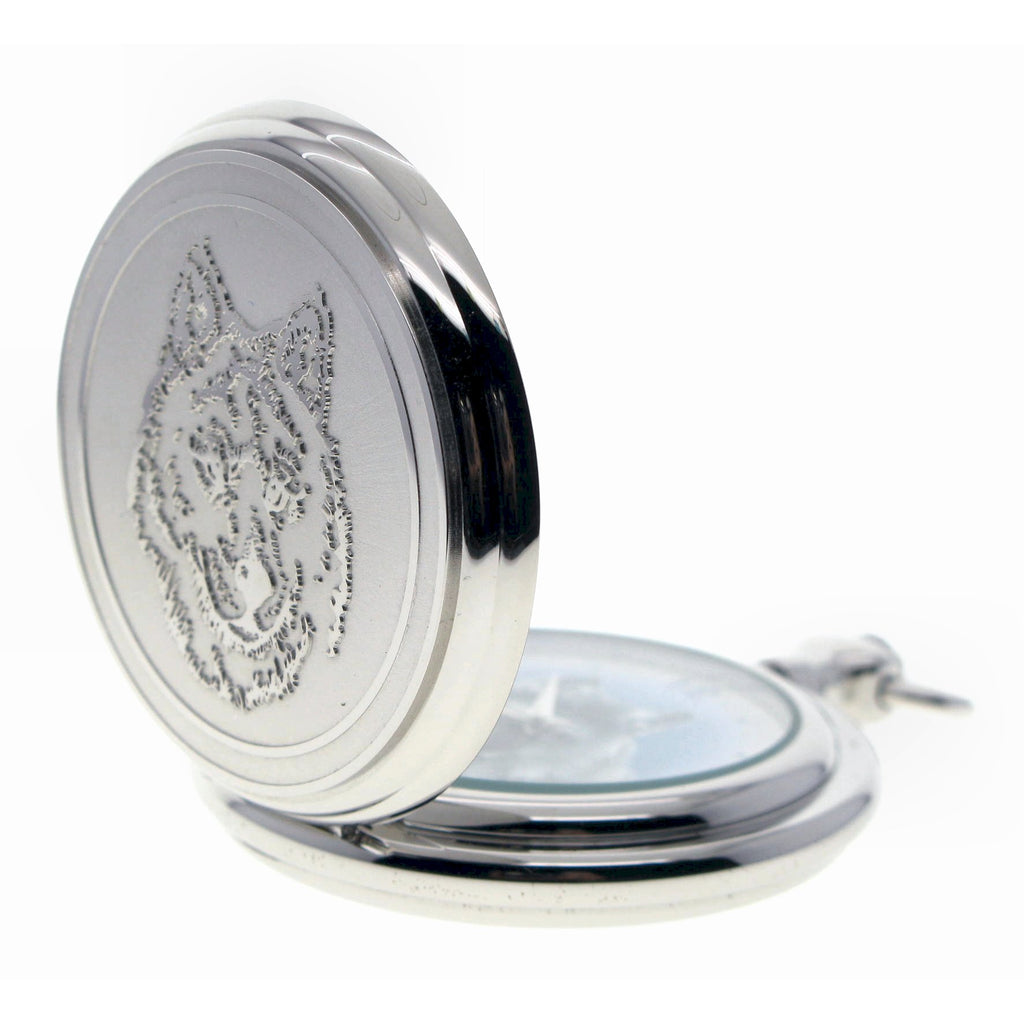 Wolf Head Pocket Watch Silver Color
